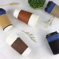 Wholesale Laserable Leatherette Coffee Cup Holder Personalized Custom Engraved Logo Reusable PU Leather Coffee Cup Sleeve