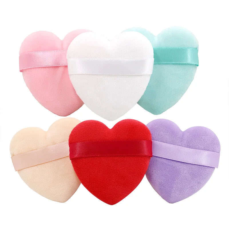 New Design Heart Shaped Cosmetic 100% Cotton Makeup Foundation Sponge Powder Puff With Ribbon Private Label