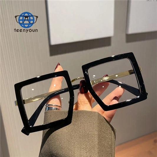 Teenyoun Fashion Oversized Retro Big Frame Square Glasses Blue Light Blocking Women Eye for Female