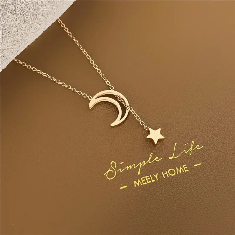 2023 Fashion 925 Sterling Silver Moon and Star Chain Link Pendant Necklaces for Women