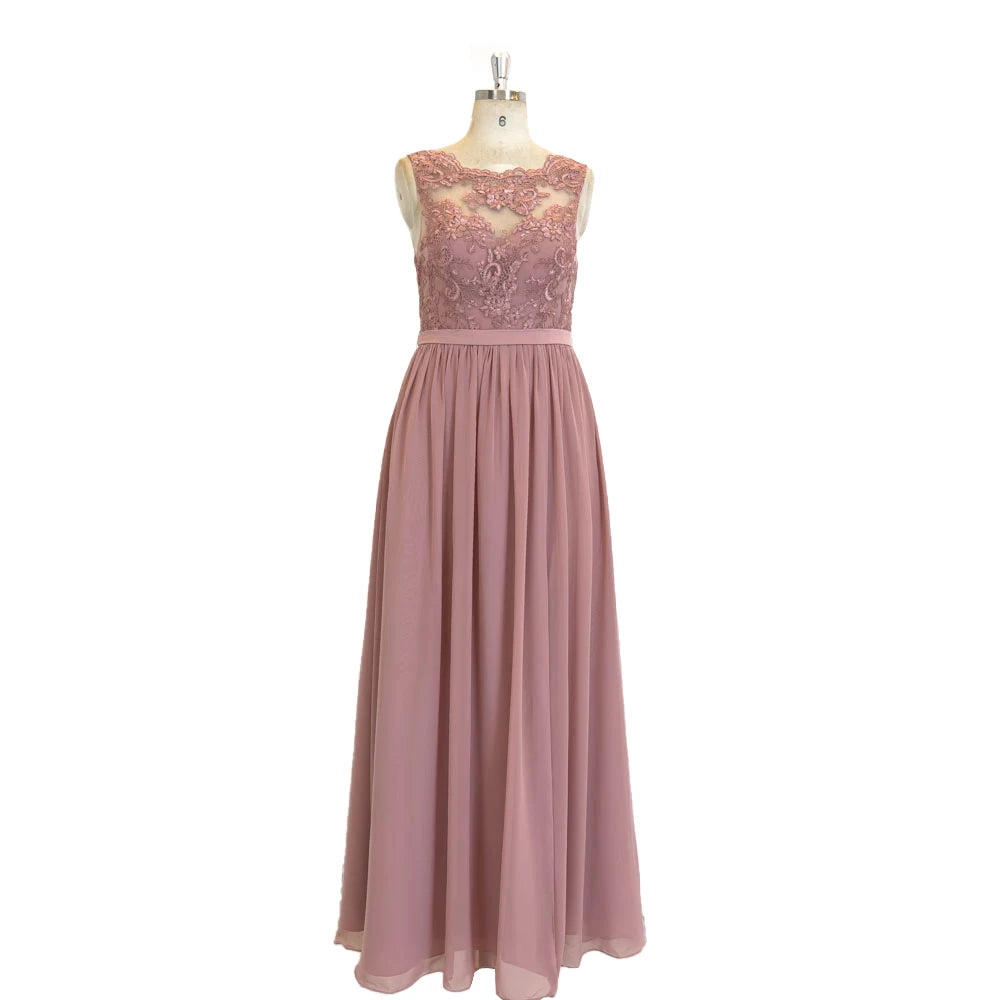 TEENYEE Elegant Women'S Leg Slit Lace Dusty Pink Vestidos De Fiesta Bridesmaid White Dresses for Bridesmaid