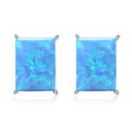 Fine Jewelry 925 Sterling Silver Square Shape Natural Blue Fire Opal Stud Earrings for Women