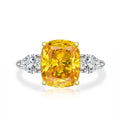 925 Sterling Silver Cushion Cut Yellow Cubic Zirconia CZ 3 Stone Anniversary Wedding Engagement Ring