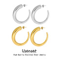 Women Polished C Shaped Hoop Earrings PVD Gold Plated Stainless Steel Hollow Big Circle Ear Jewelry Anti Allergic