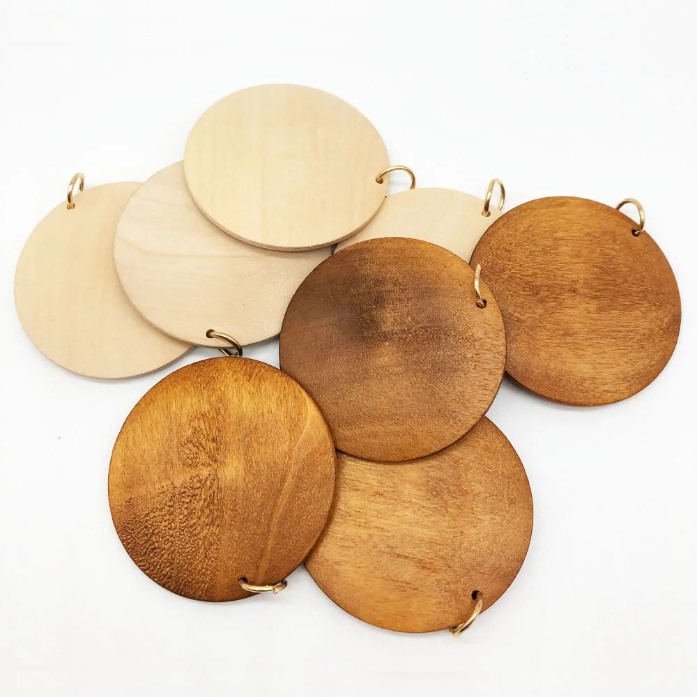 50*5.5mm Unfinished Large Heavy Flat Circle Round Natural Wooden Discs with Hole and Jump Ring Pendant Charm Made in China
