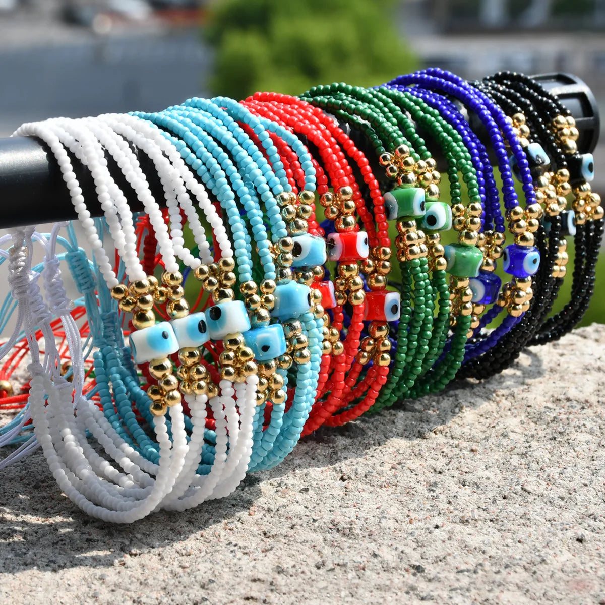 Wholesale Bulk Handmade Cheap Classic Boho Evil Eyes Glass Beads Beaded Bracelet Set Adjustable for Men's Anniversary