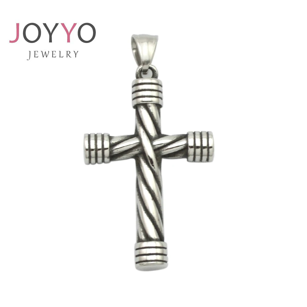 Nordic Charms Durable Eye-catching Punk Biker Jewelry Silver Plating Stainless Steel Cross Pendant Necklace