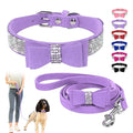 Luxury Microfiber Leather Dog Collar with Sparkly Rhinestones Soft Comfortable Solid Pattern Factory Price