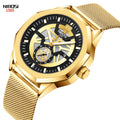 Ready to Ship 2022 New Wristwatch NIBOSI 2518 Chronograph Gold Stainless Steel Mesh Watch