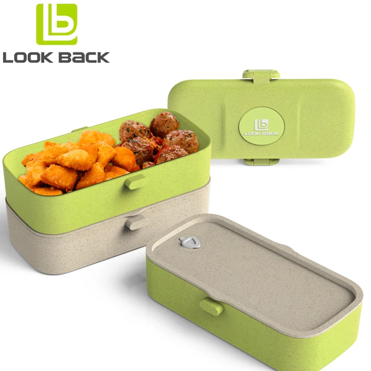4 Compartments Microwave Safe 1L Double Layers Wheat Straw Bento Lunch Box Cutlery Preservation Tiffin Heated Preservation