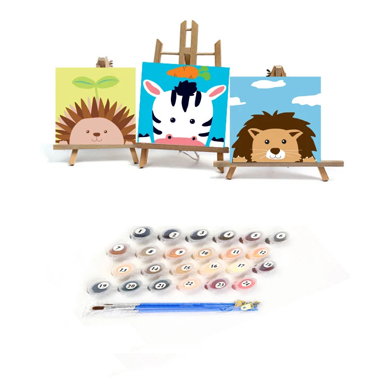 DIY Painting by Numbers Children Cartoon Animals Paint by Number Handpainted Kids Painting 20x20cm Artowrk Gift with Frame