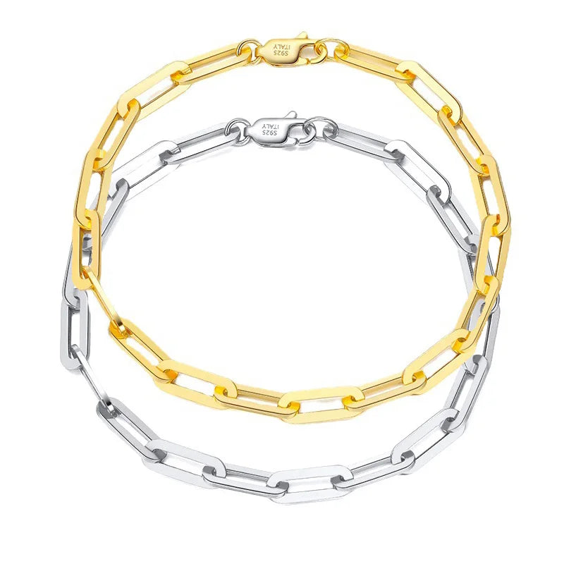 Trending Minimalist Italian Chain Sterling Silver 925 Jewellery Paper Clip Chain Bracelet for Men