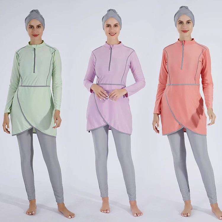 MOTIVE FORCE Full Covered Islamic Swimsuit Hijab Customizable Long Sleeve Muslim Swimwear Swimsuit Burkini Swimwear Woman