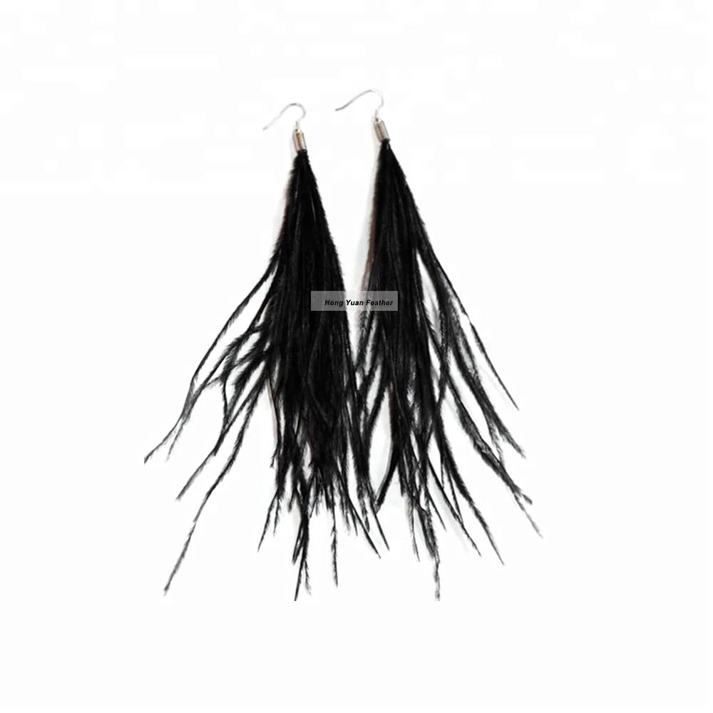 Customize Wholesale Bulk Vintage Handmade Bohemian Boho Long Tassel Real Feather Drop Dangle Hoop Fine Fashion Earring for Women
