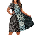 Hot Sales Pacific Island Dress Custom Samoa Polynesian Floral Midi Dress Casual Crew Neck Party Plus Size Women's Clothing Dress
