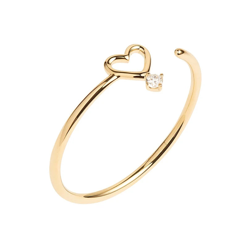Gemnel Delicate 925 Sterling Silver 18k Gold Plated Thin Diamond Heart Cz Band Rings