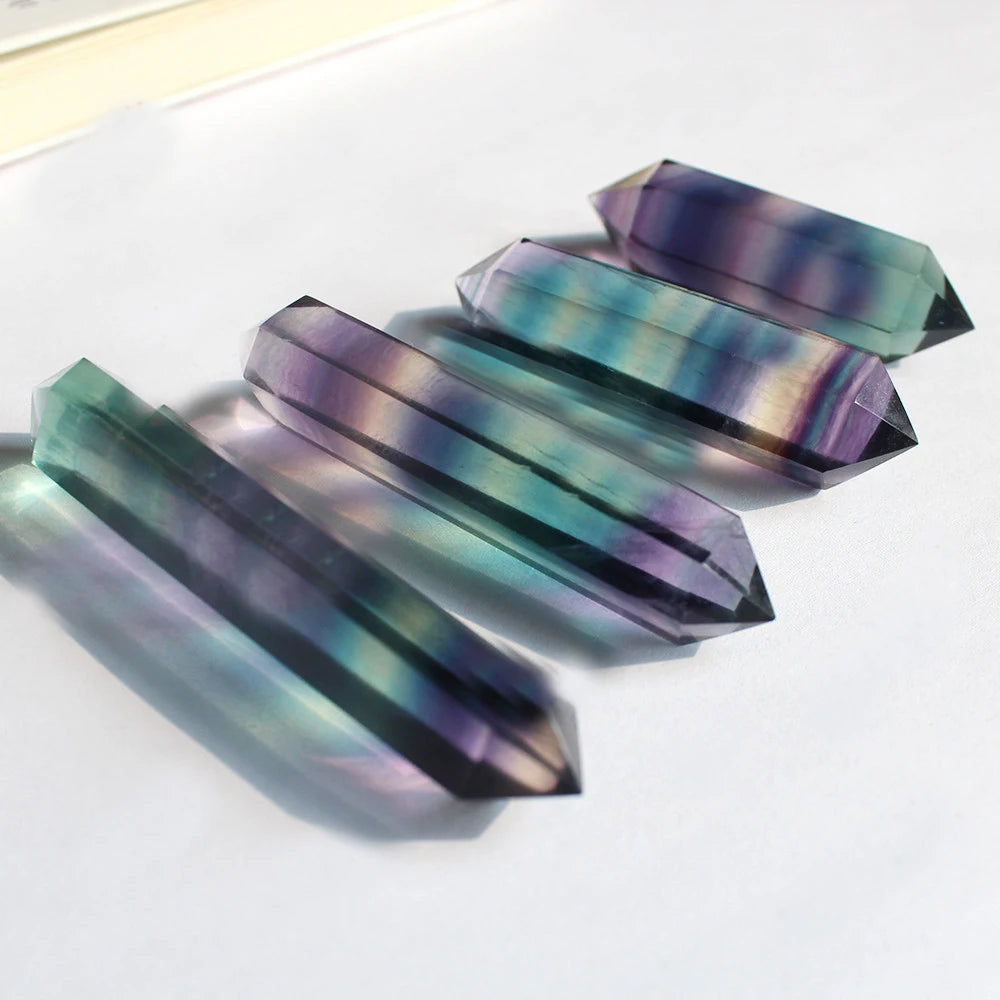 Healing Crystal Wands 6 Faceted Reiki Chakra Stones Double Terminated Point Natural Fluorite