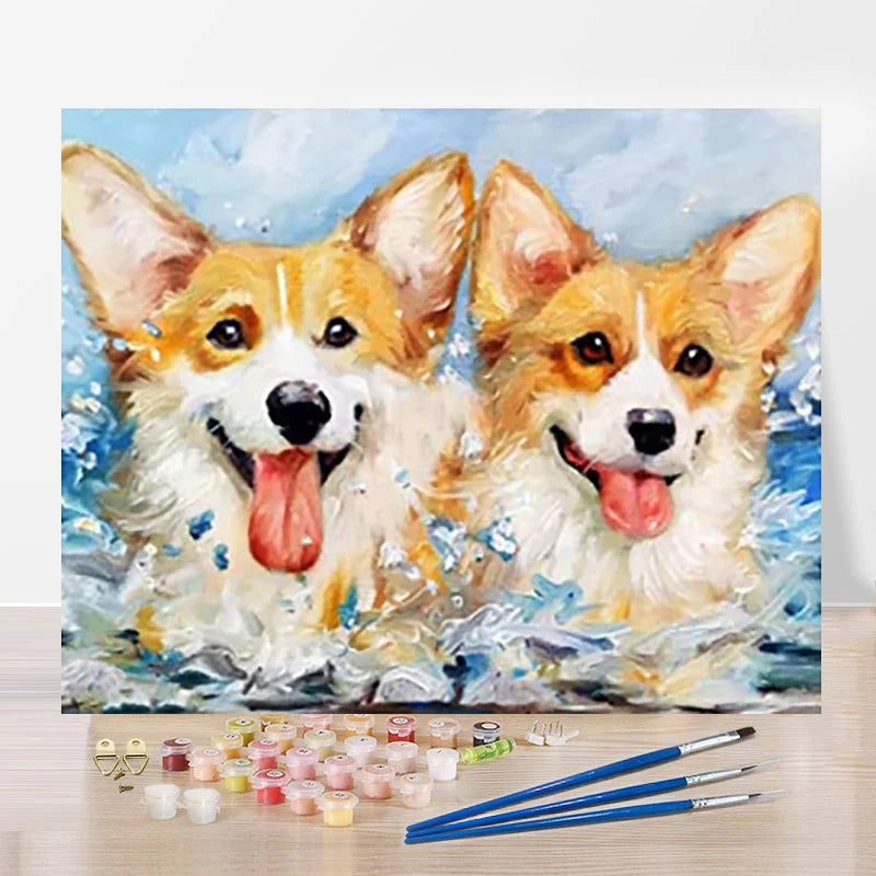 Lovely Dogs Picture DIY Paint by Numbers Acrylic Painting by Number Handpainted Oil on Canvas for Living Room Home Decor
