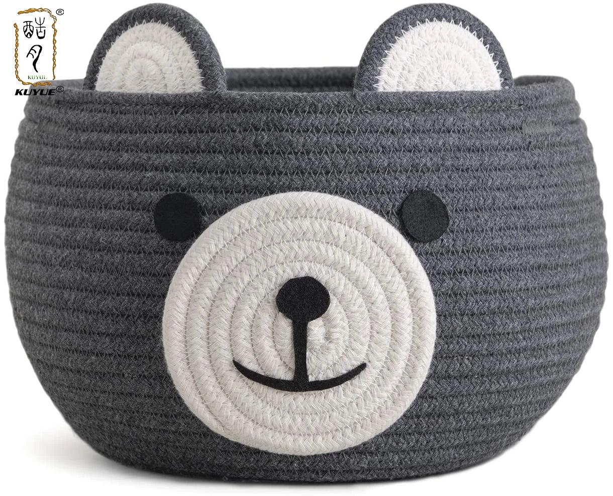 KUYUE Hand Made Cotton Rope Cartoon Basket Laundry Basket Weave Bag Baby Toy Storage Basket Foldable Shoes Rack OPP Bags Round