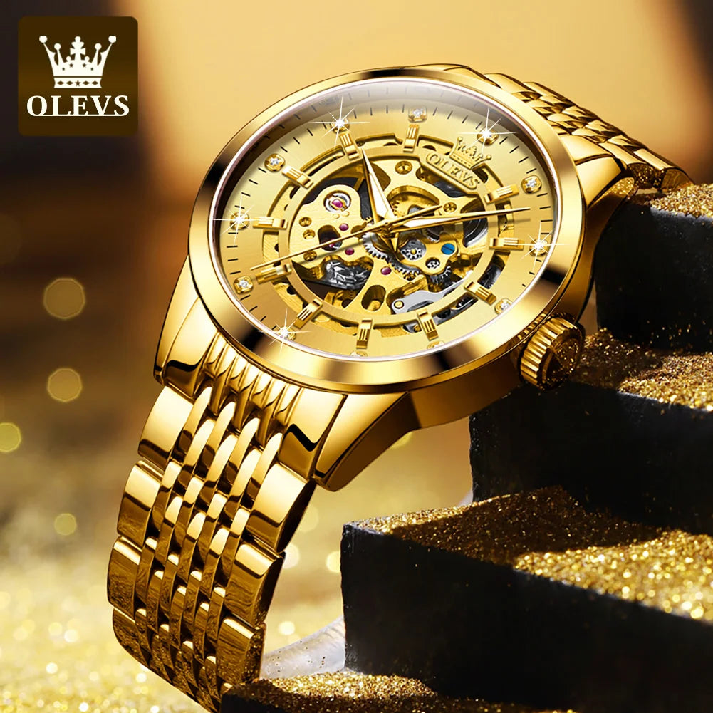 OLEVS 9920 New Hot Selling Stainless Steel Men Watch Bands Gold Wristwatch Tourbillon Fashion Automatic Mechanical Men Watches