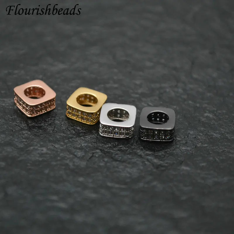 Gold Plated CZ Paved Square Circle  Big Hole Loose Beads Accessories Spacer  for Jewelry