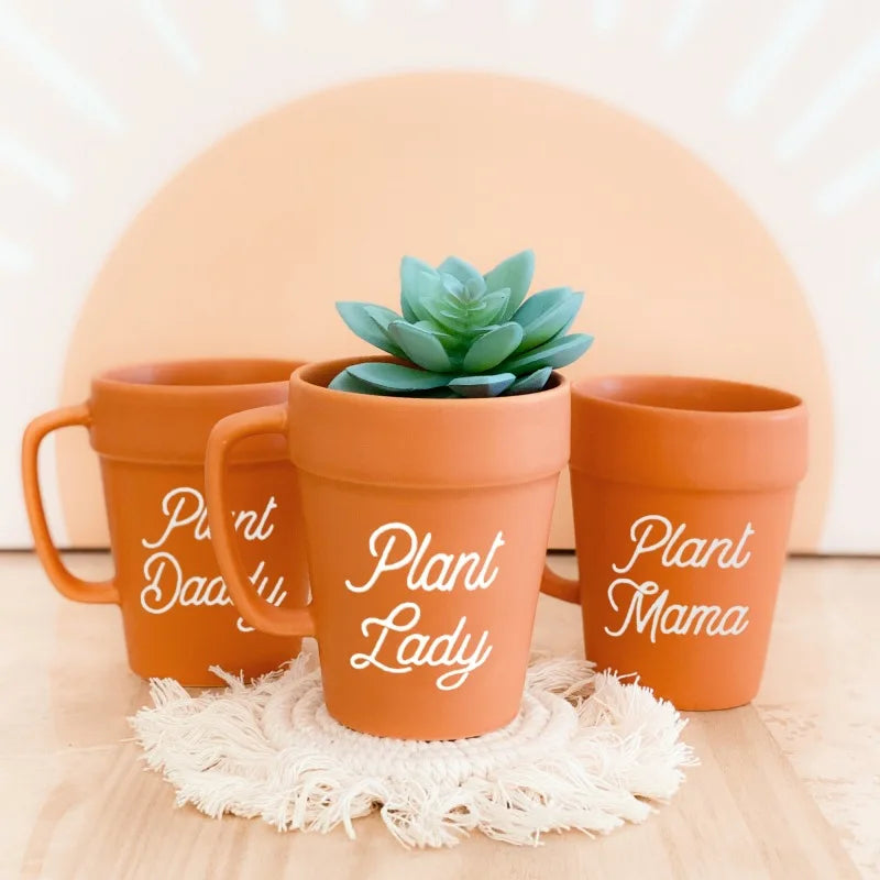 Bonsai Classic Ceramic Pot Mug Minimalist Design Terracotta Flower Plate with Customized Decal Logo From Plant Enthusiast Mom