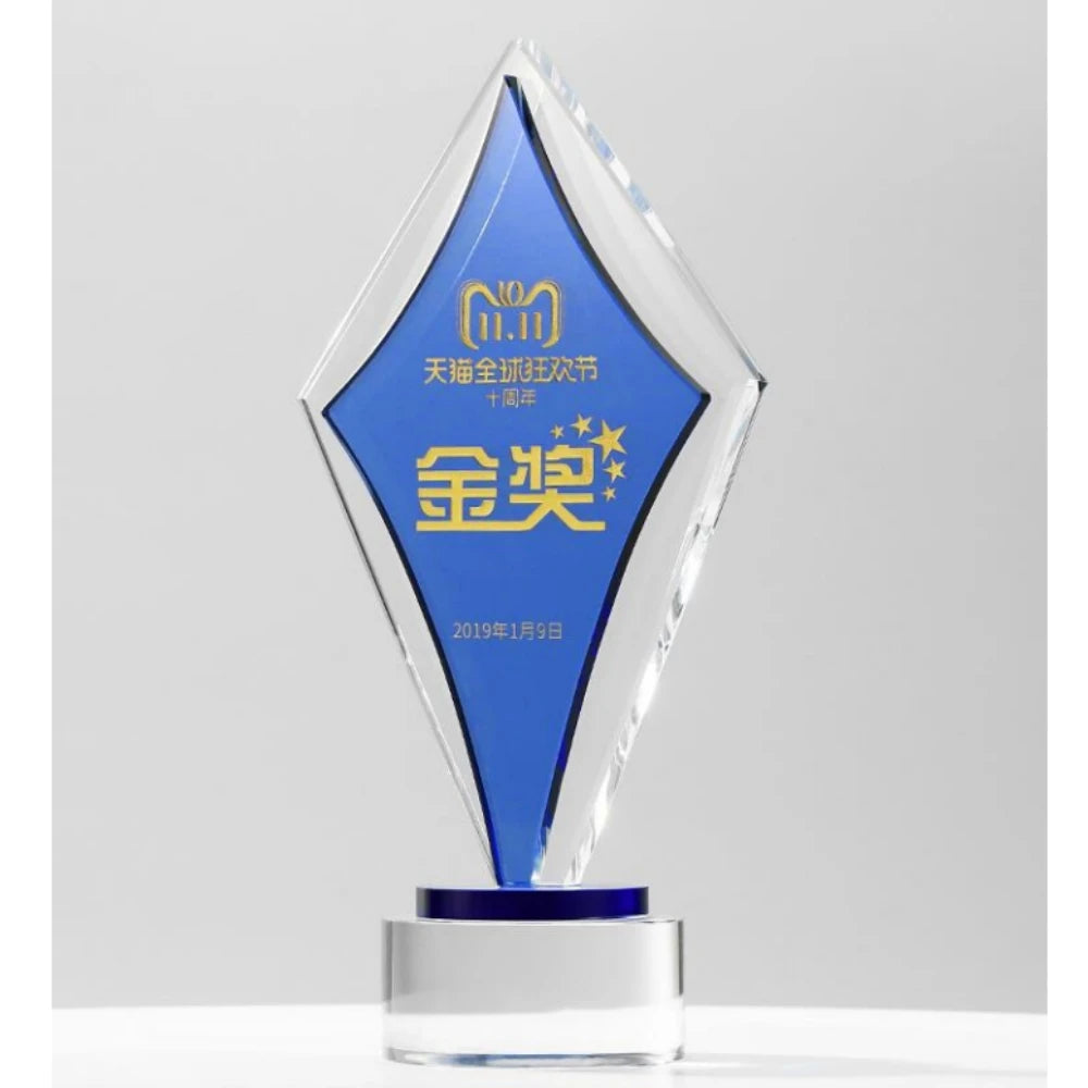 Wholesale Customized Logo Sandblasting Technique Crystal Glass Awards Trophy Clear/Black Base for Company Annual Celebration