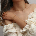 INS New Stainless Steel 18k Gold Plated Lucky Charm Bracelet Fresh Water Pearl Heart Tennis Bracelet