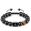 Black Obsidian Gemstone Bead Initial Letter Alphabet Charm Bracelet Handmade Adjustable Bracelet China Supplier Manufacturer