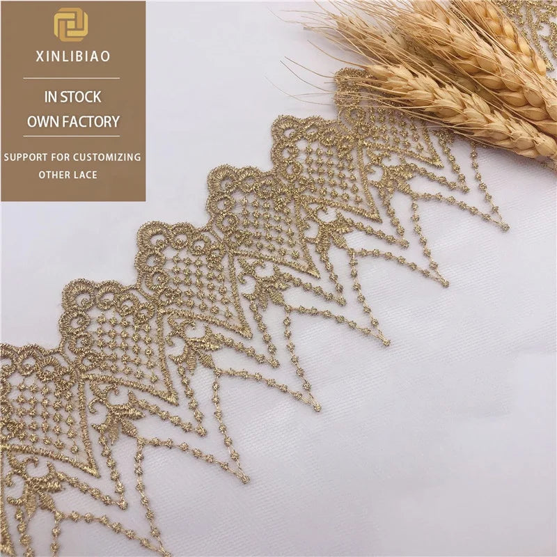 Gold Gauze Lace Edging Embroidered Lace Accessories for Garments & Home Wedding Decor Mesh Lace Trim for Bags