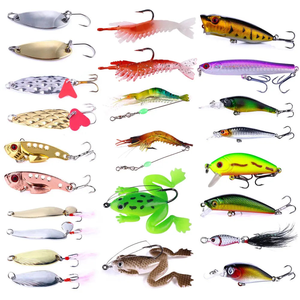 Wholesale Set101 Combo 24pcs/bag Mixed Baits Kit Crankbait Minnow Popper Pencil Frog Lead VIB Spoon Shrimp Fishing Lures Set