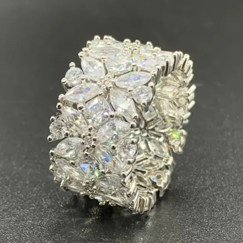 CAOSHI Custom Dainty Design Multi Row Marquise Cut Crystal Cubic Zirconia Band Rings for Women Engagement Silver Plated CZ Rings