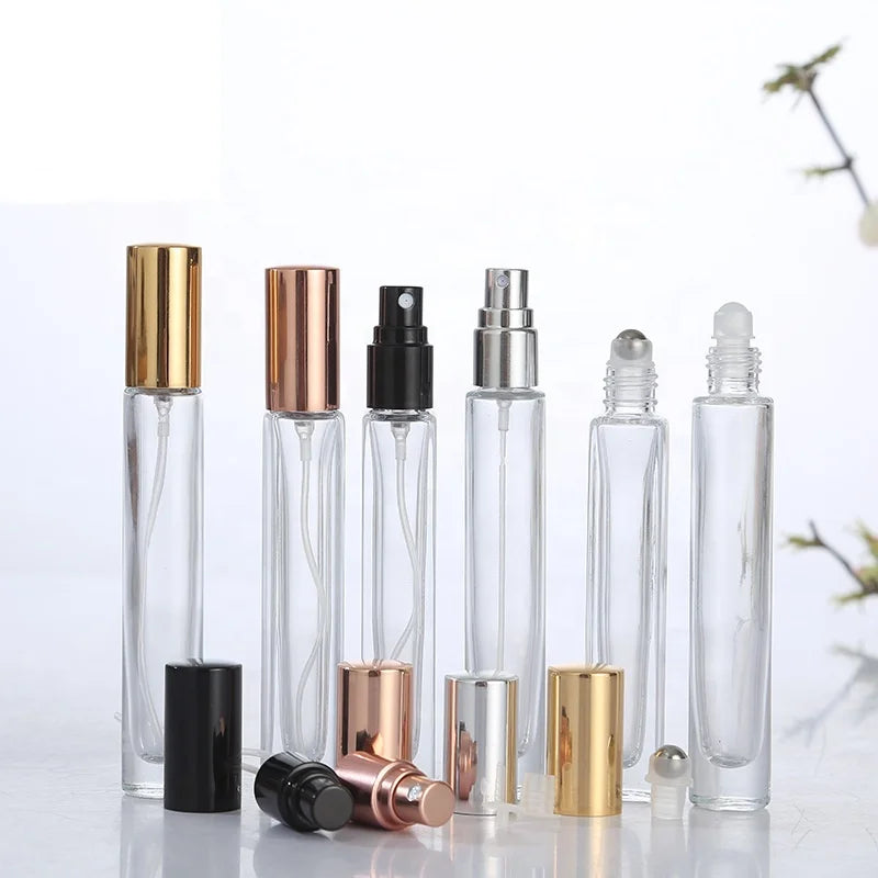 Wholesale Transparent Long Tube Perfume Bottle 10 Ml Luxury Glass Bottles With Roller Ball and Spray Perfume Bottle Small