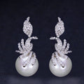 Symmetrical Gorgeous Micro Pave Cubic Zirconia Stones Silver Plated Women Dangling Drop Pearl Earrings New Fashion Jewelry