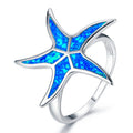 Fashion Blue Fire Opal Starfish Rings for Women Sterling Silver Opal Jewelry Wholesale