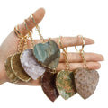 HZ Best Selling Low Price Crystal Agate Semi Precious Stone Original Stone Heart Shape Key Chain Pendant Chain Souvenirs Gift