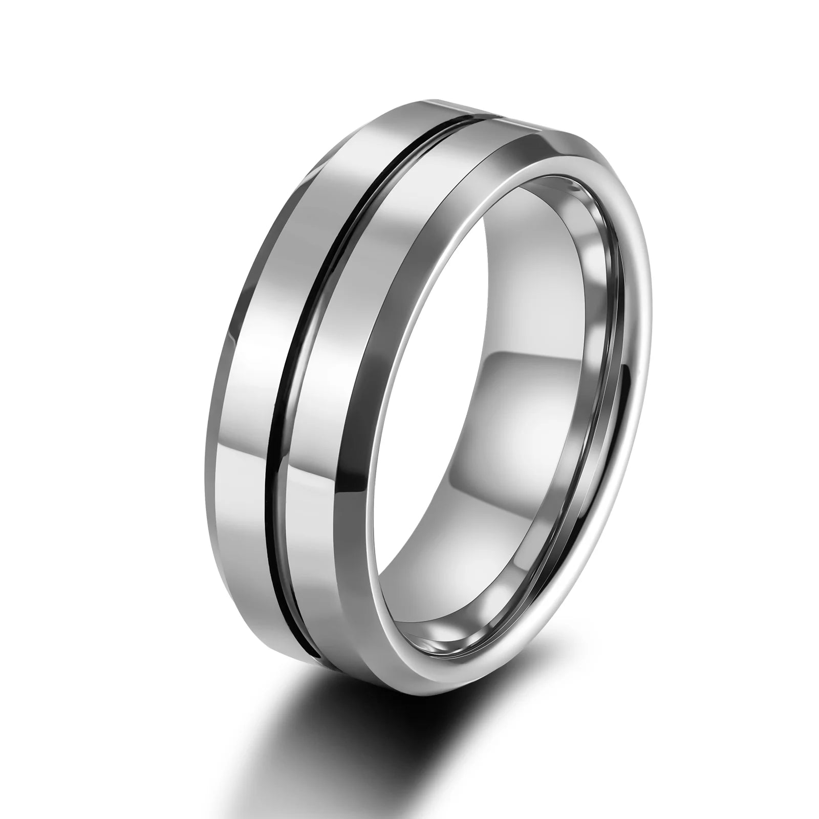 Somen Fashion Jewelry 8mm Silver Plated Grooved Inlay Tungsten Carbide Rings for Men Wedding Anniversary