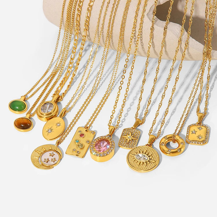 G1581 INS 18K PVD Gold Plated WaterDrop Flower Necklace Stainless Steel Butterfly Birthstone Cubic Zirconia Pendant Necklace