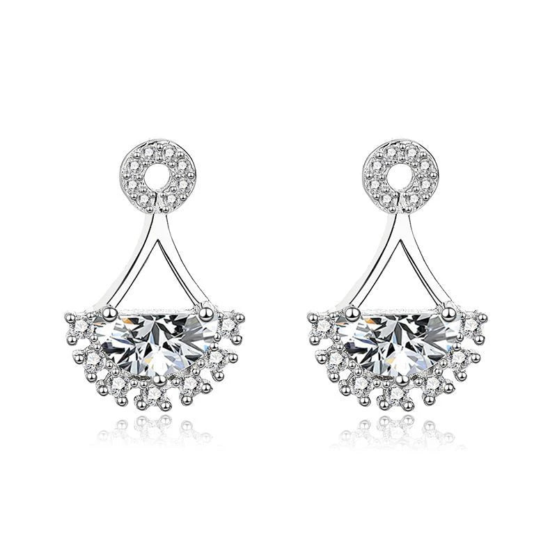 Elegant wedding jewelry 925 sterling silver women simple semicircle CZ diamond zircon stud earrings