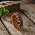 Handmade Punk Genuine Leather Braided Wide Cuff Bracelets Antique Bronze Plated Rivets Geometric Design for Men's Party Wear