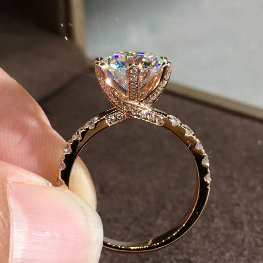 CAOSHI 6 Claws Simple Women Rings Wedding Rose Gold Coating for Bride Round Cubic Zirconia Diamond Rings