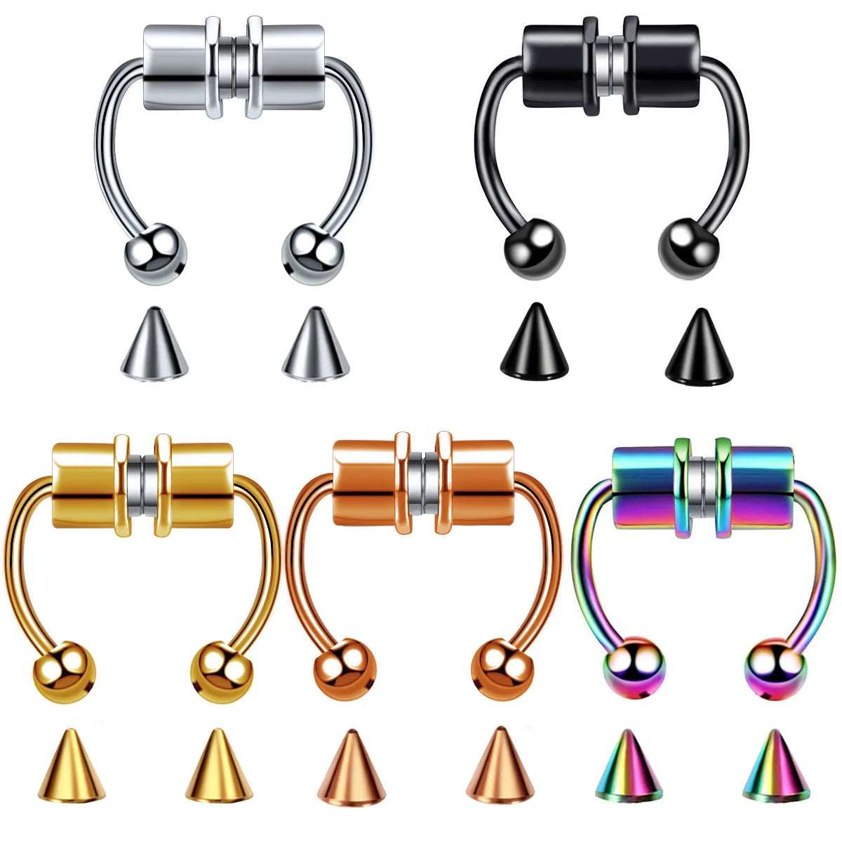 SC Trendy  Nostril Piercing Jewelry Faux Septum Horseshoe Hoop Nose Ring Non Piercing Stainless Steel Magnetic Nose Ring Set