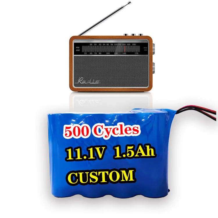 11.1volt High Capacity 16.65wh Lithium Ion Rechargeable 18650 Battery Pack 11.1v 1.5ah for Radio