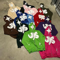 Cotton Polyester Oversize Solid Zip-Up Hoodie with Custom Rhinestone Embroidery Full Face Zip -XL