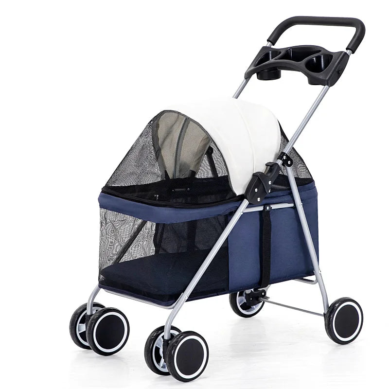Wholesale Luxury 4-Wheel Dog Stroller Detachable Small Pet Buggy with One-Hand Fold Feature Convenient Travel Accessory