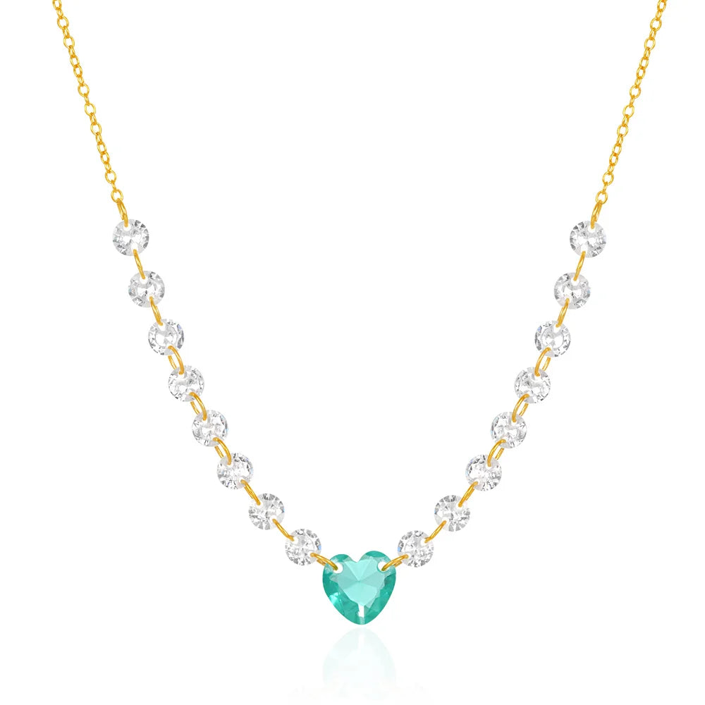 Fashion Jewelry 925 Sterling Silver Heat Green Diamond White Round Zircon Gold Plated Necklaces Woman Valentine's Mother's Day