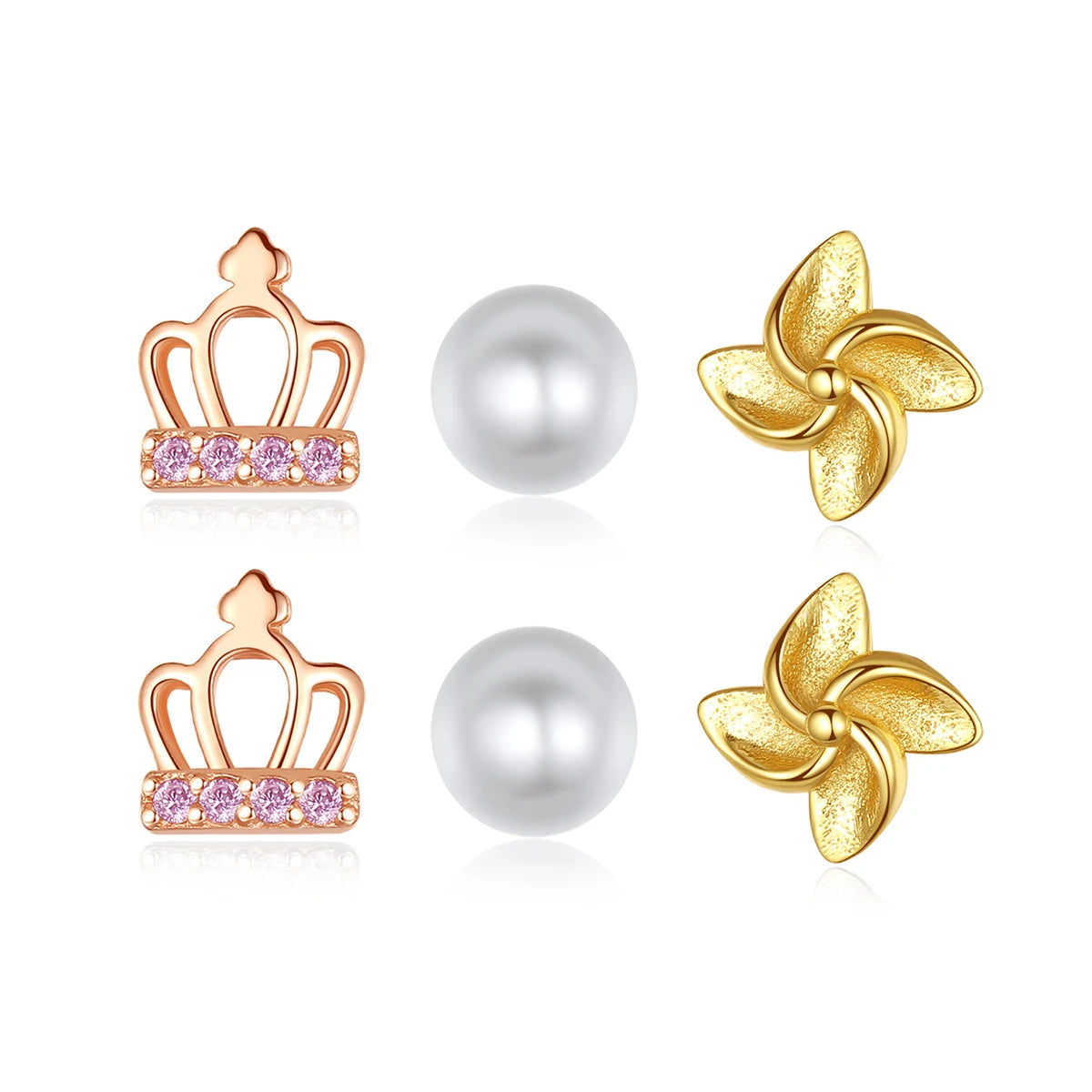 Dainty Women Jewelry 3 Pairs/Set 925 Sterling Silver Stud Earrings Set Simple Fashion Cute Zirconia Earrings Set for Girl Gift