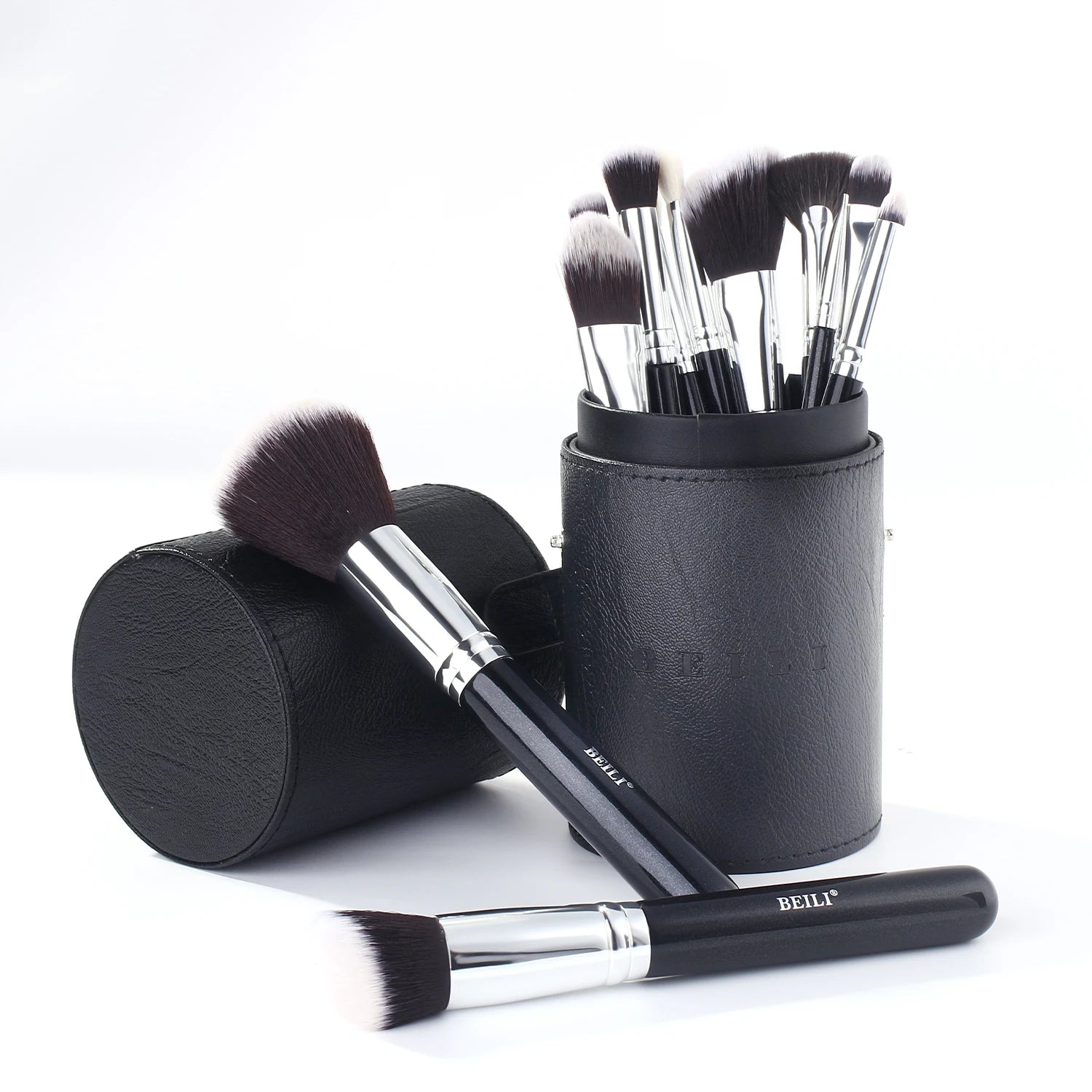 BEILI Wholesale Makeup Brushes Black Wood Handle Professional Makeup Brush with Bucket