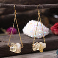Various Stone for Choice Gold Long Chain Dangle EarringsHealing Cirtine Stone Nugget Beads Earrings