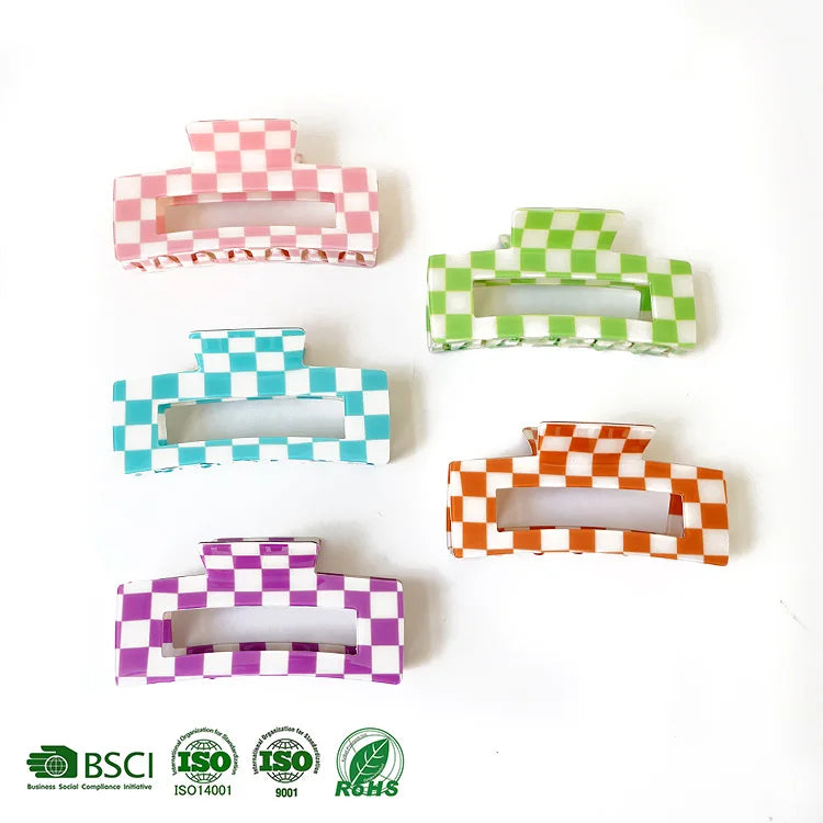 CANYUAN Industry and Trade Integrated Fashion 10.5cm square Hollow PVC Large Hair Claws Temperament Lattice square Hair Clamp